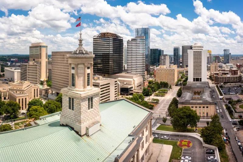View of Nashville skyline and Tennessee State Capitol illustrating the city’s growing Millennial renter wage gap.