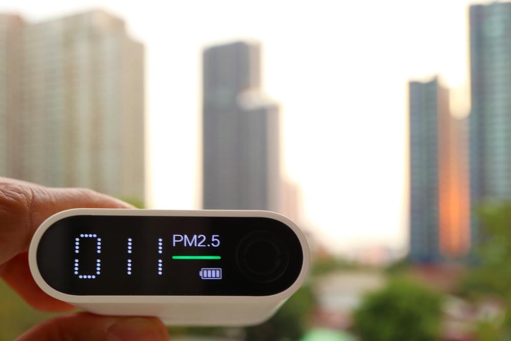 View of a mobile home air quality test kit app that is used in a modern American Home used to check indoor air quality. 
