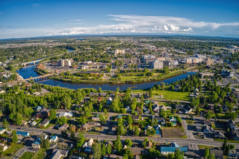 Fairbanks, Alaska, showing the city's landscape, which may be home to Korean War veterans in rural regions.