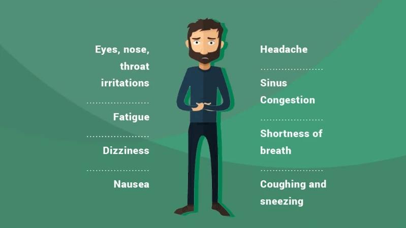 View of a man experiencing the negative effects of poor air quality.