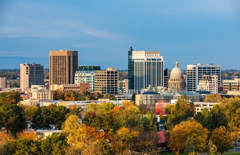 States Where Residents Are Spending the Most on Groceries - Infographics of Downtown Boise skyline, highlighting Idaho as a state with high grocery costs for residents.