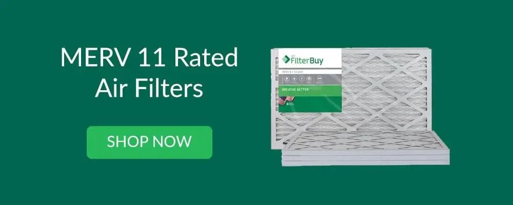 A view of MERV 11 air filters with shop now button.