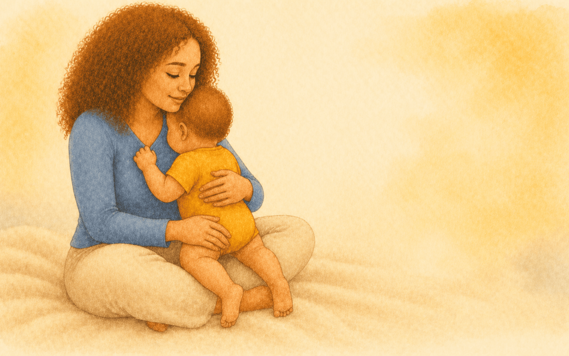 Ten-month-old baby hiding face against mother's chest while sitting in her lap — illustrating stranger wariness and separation anxiety in babies