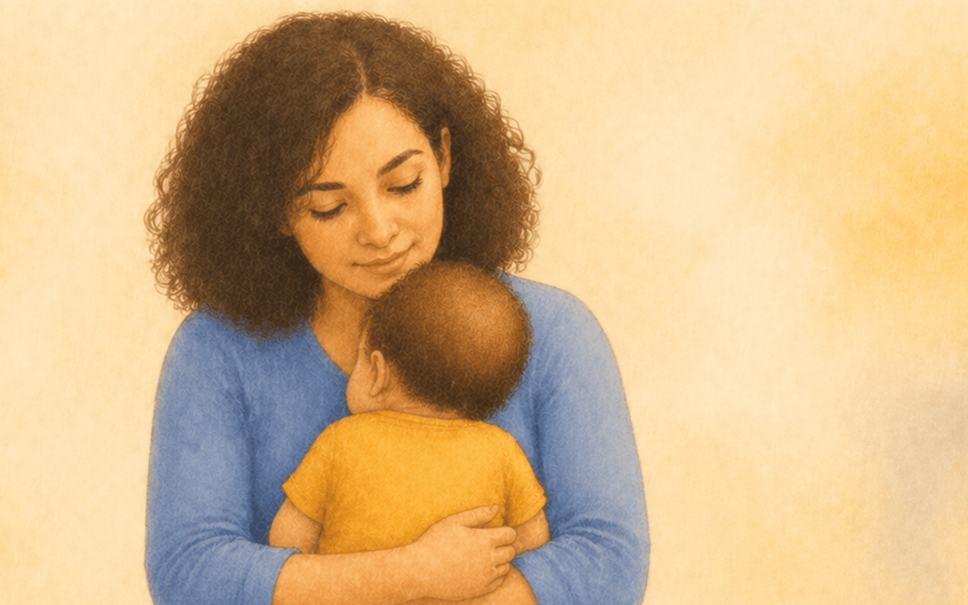 Mother standing and holding sleeping 7-month-old baby upright against her shoulder — illustrating contact nap and proximity calming for baby who won't nap