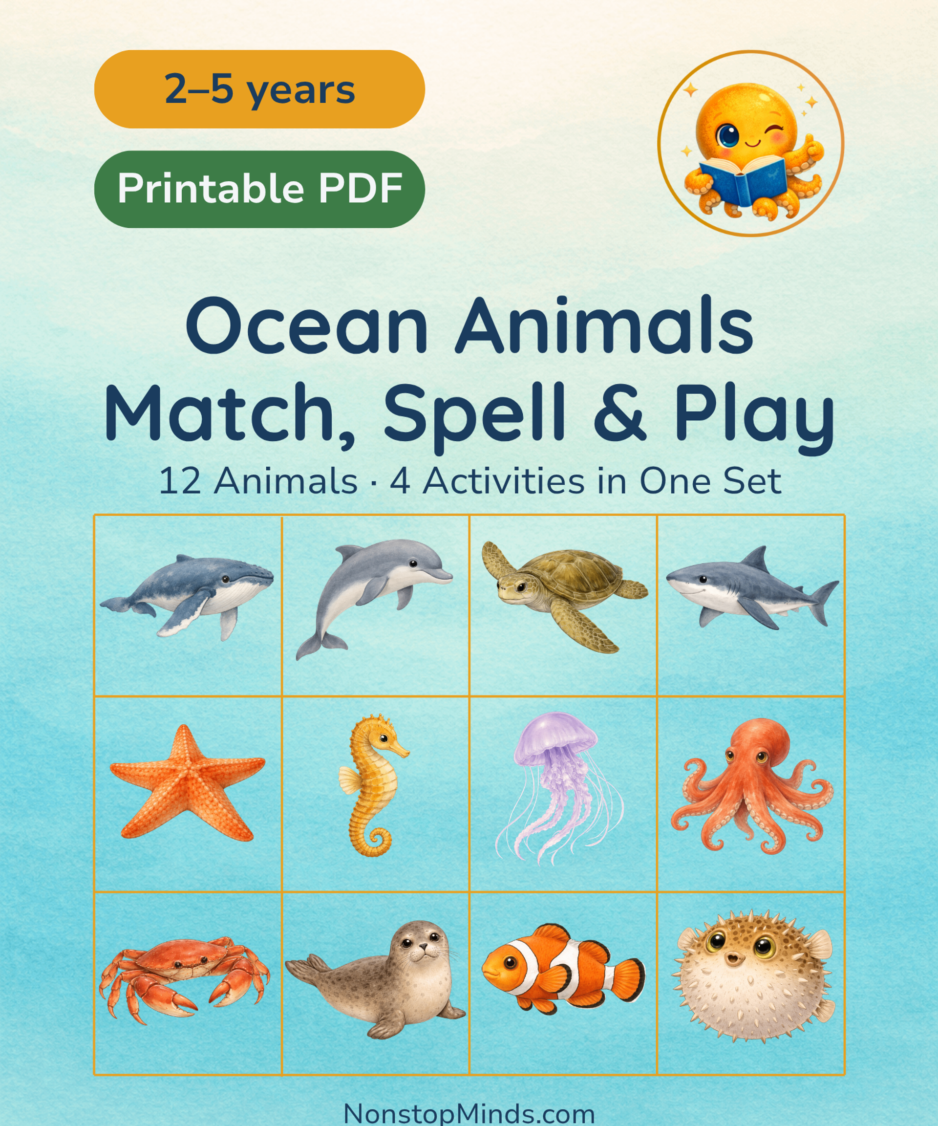 Ocean Animals: Match, Spell & Play