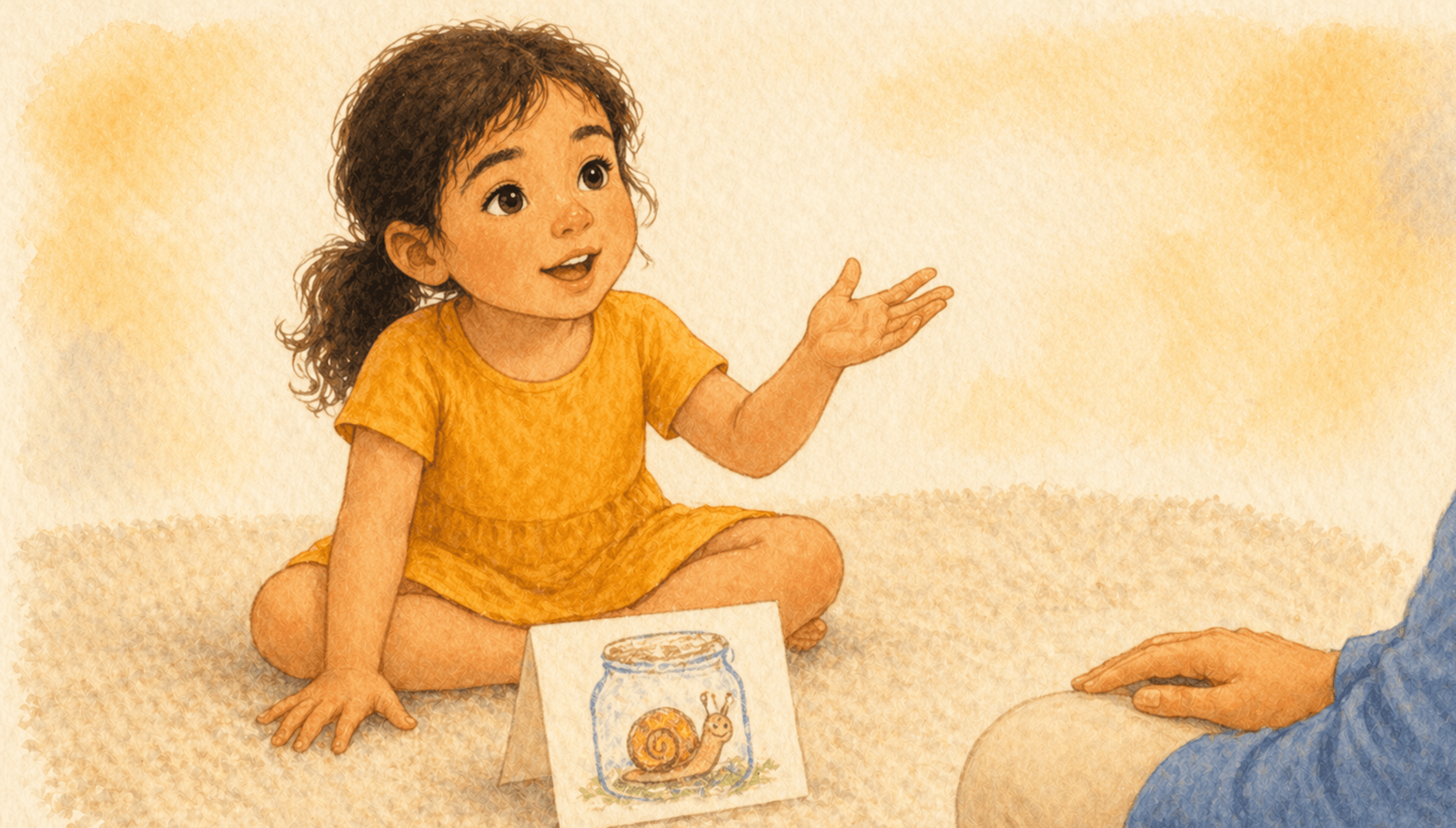 Preschooler showing a hand-drawn card with a crayon snail to her listening mother — Mother's Day activities with kids that use elaborative reminiscing
