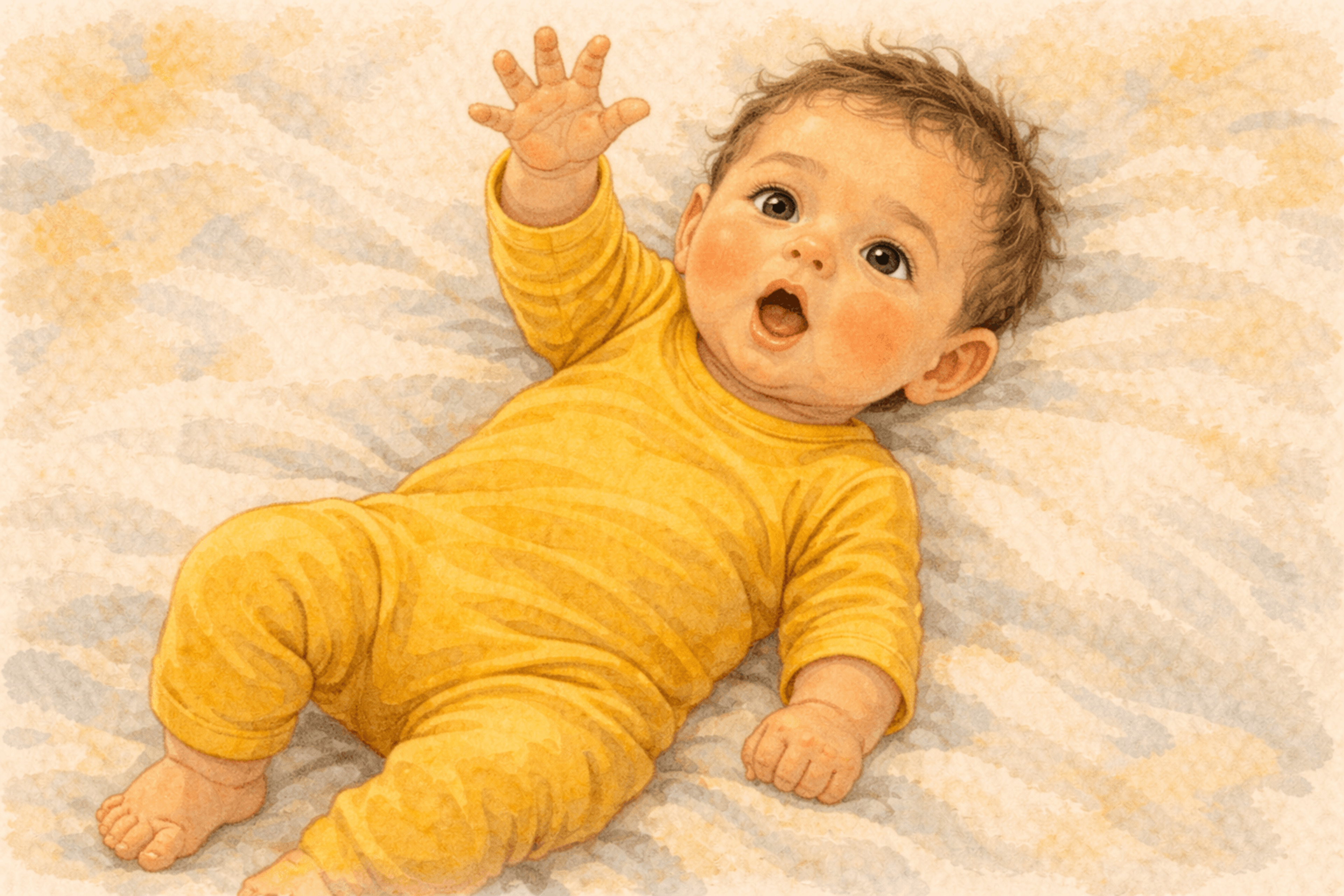 Two month old baby cooing with mouth open — early vocalization is the beginning of language development
