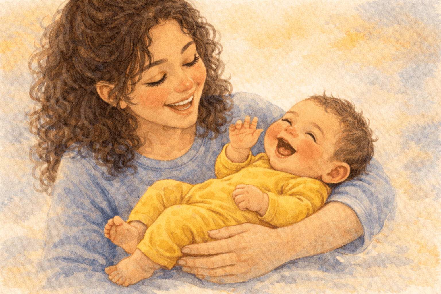 Two month old baby smiling at mother — the social smile is a major developmental milestone at 2 months