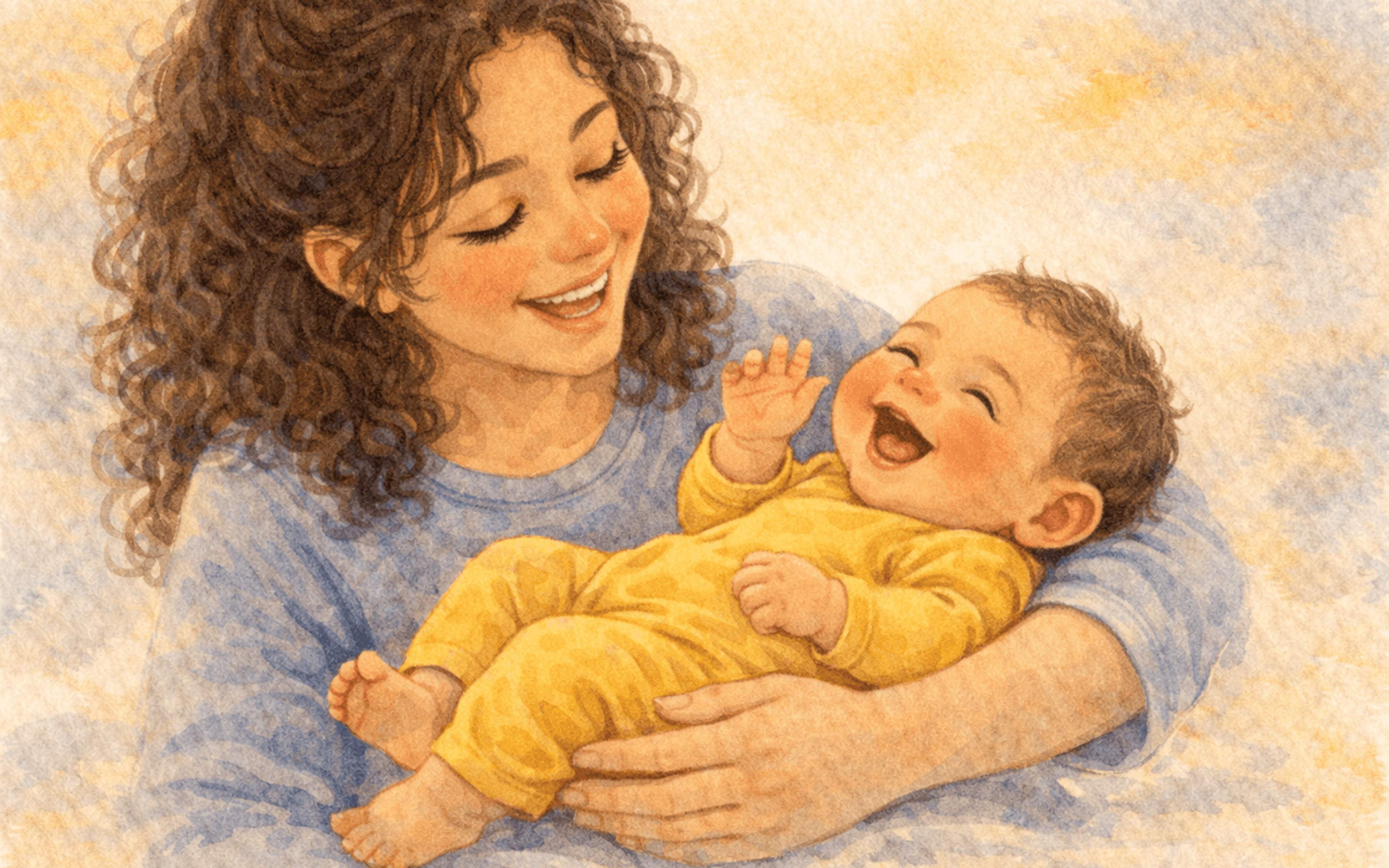 Two month old baby smiling at mother — the social smile is a major developmental milestone at 2 months