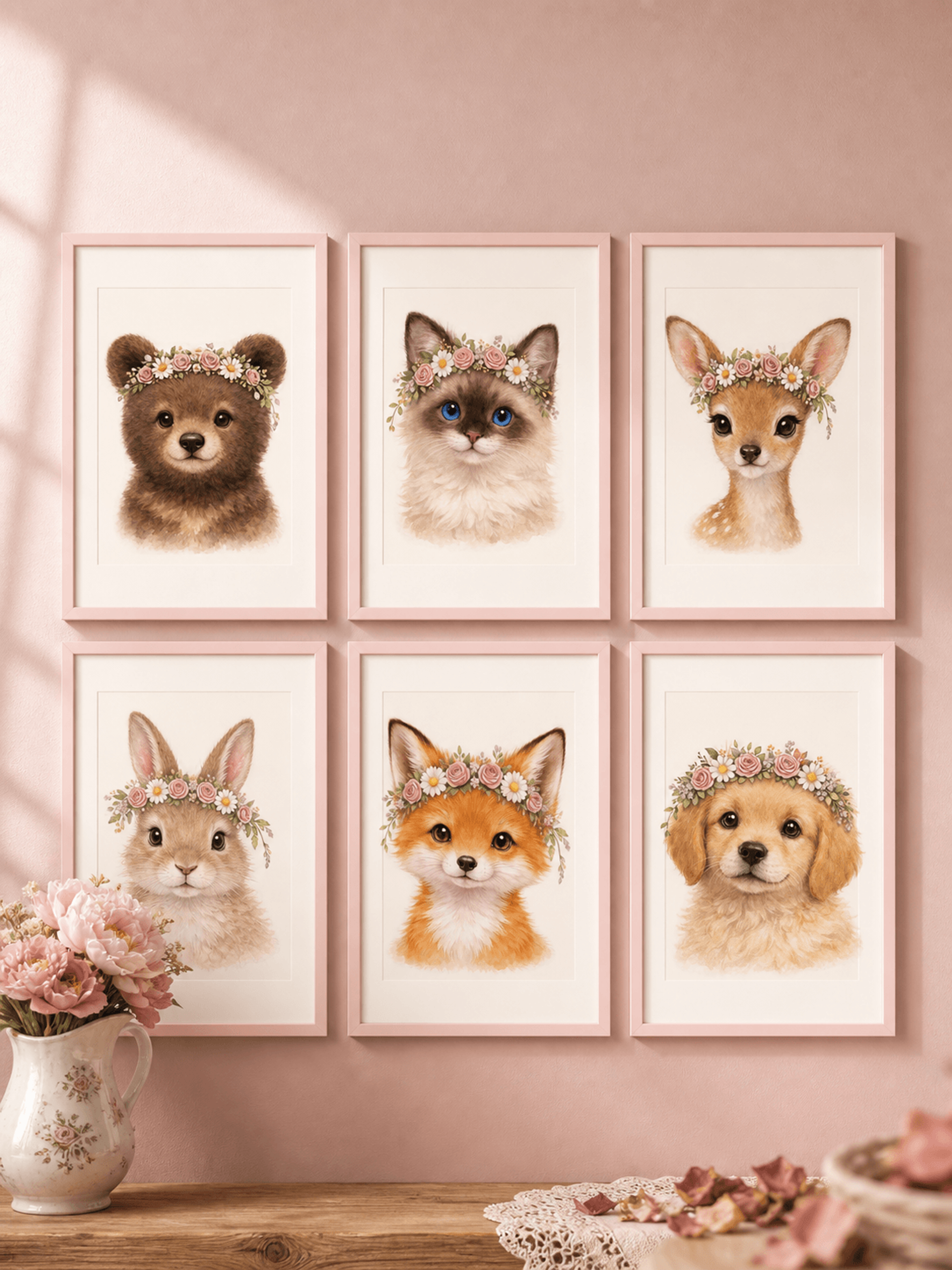 Floral Crown Animals Wall Art