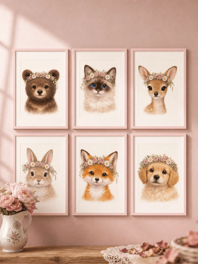 Floral Crown Animals Wall Art