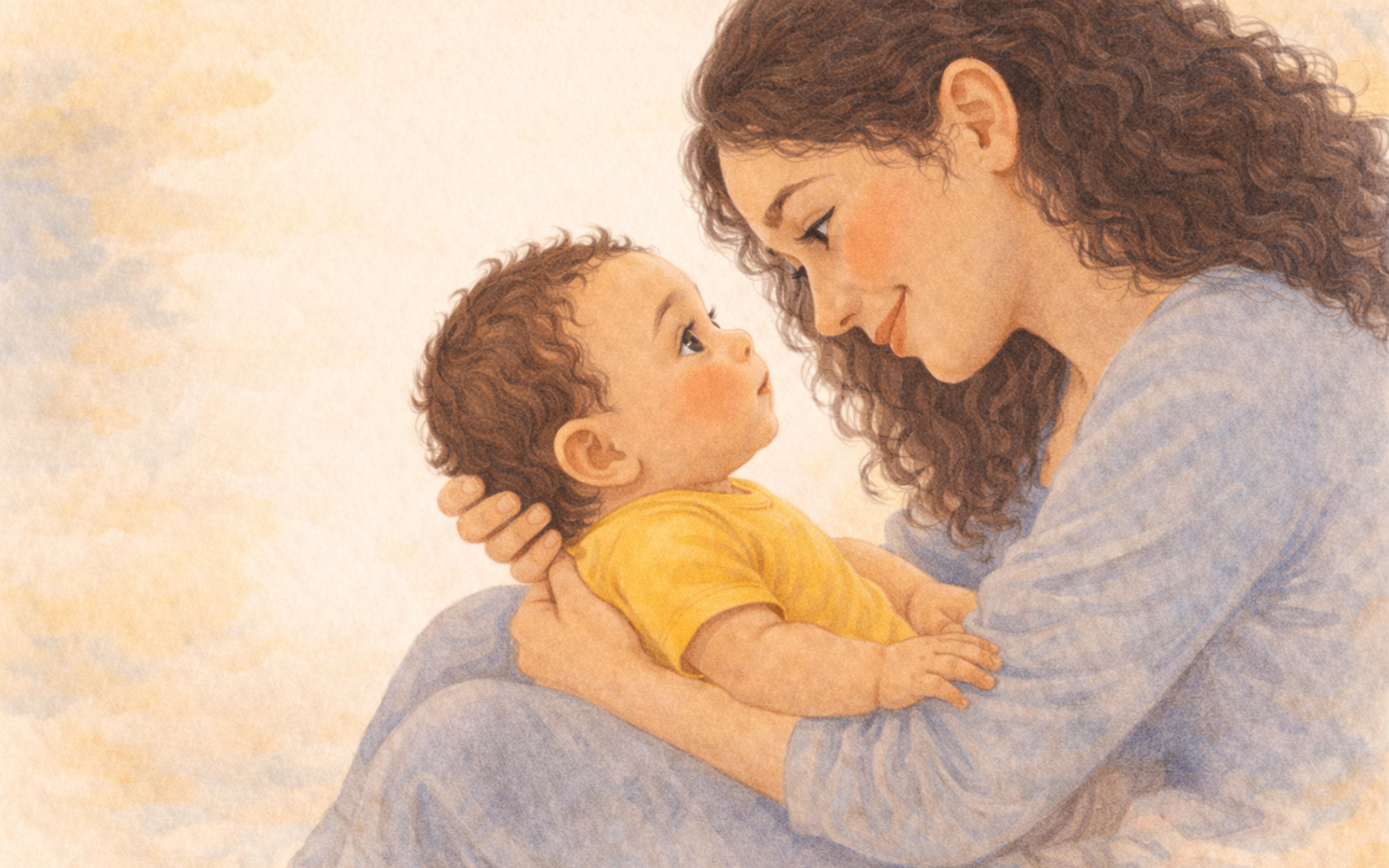 Mother sitting with baby on her lap face to face — sensory play visual tracking activity for newborns