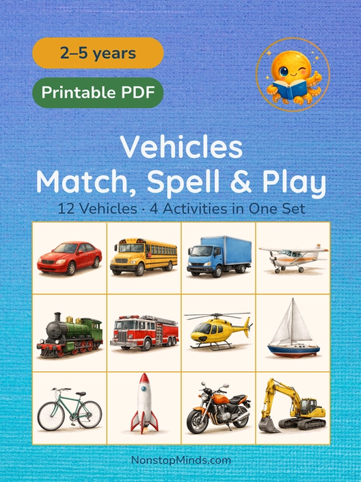 Vehicles: Match, Spell & Play