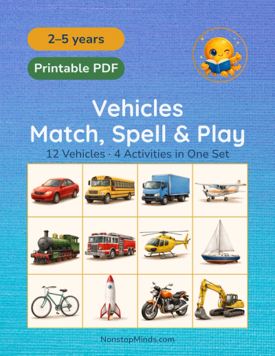 Vehicles: Match, Spell & Play