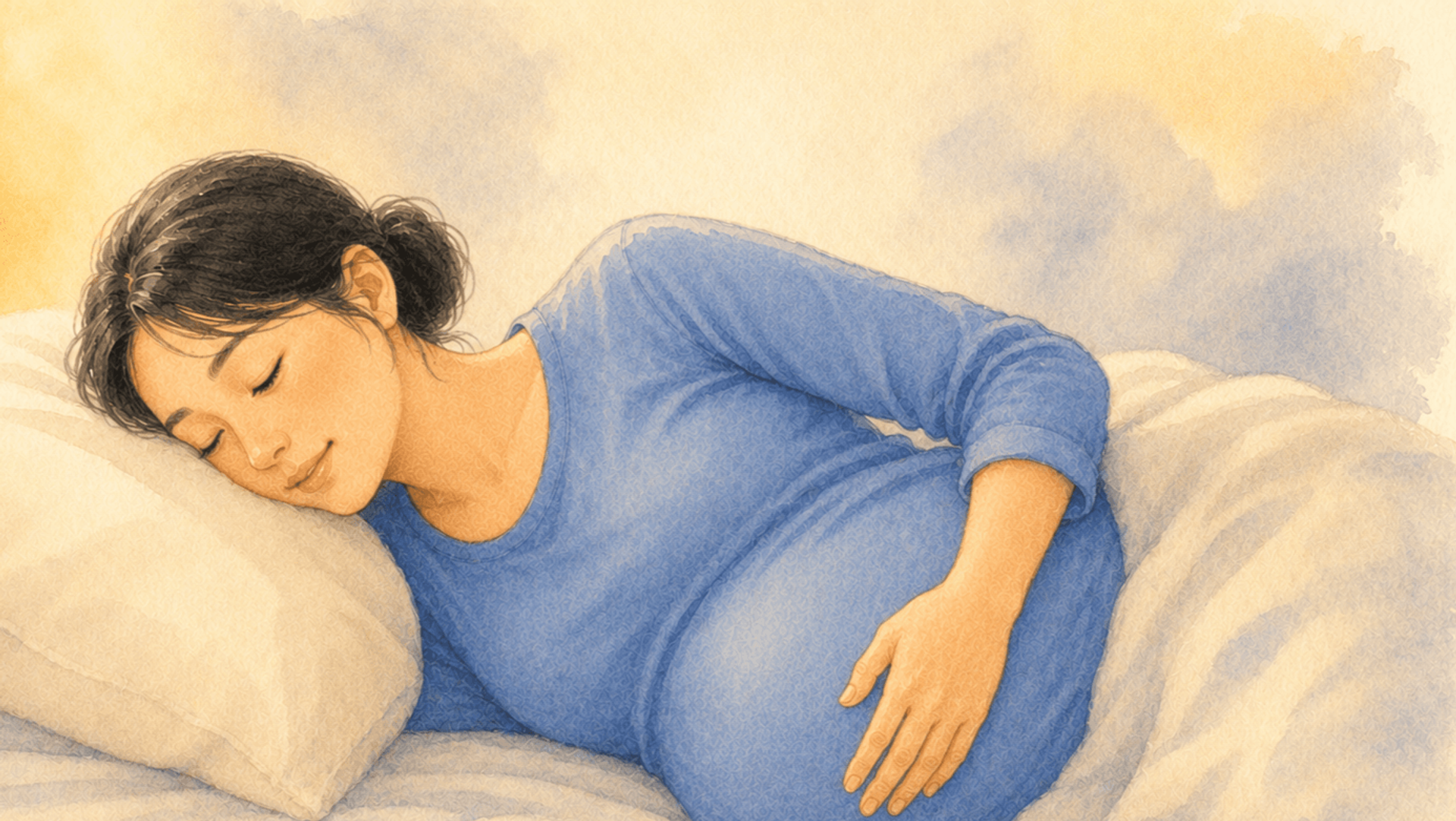 Pregnant woman resting peacefully on her side — illustrating the role of stress reduction in supporting prenatal brain development