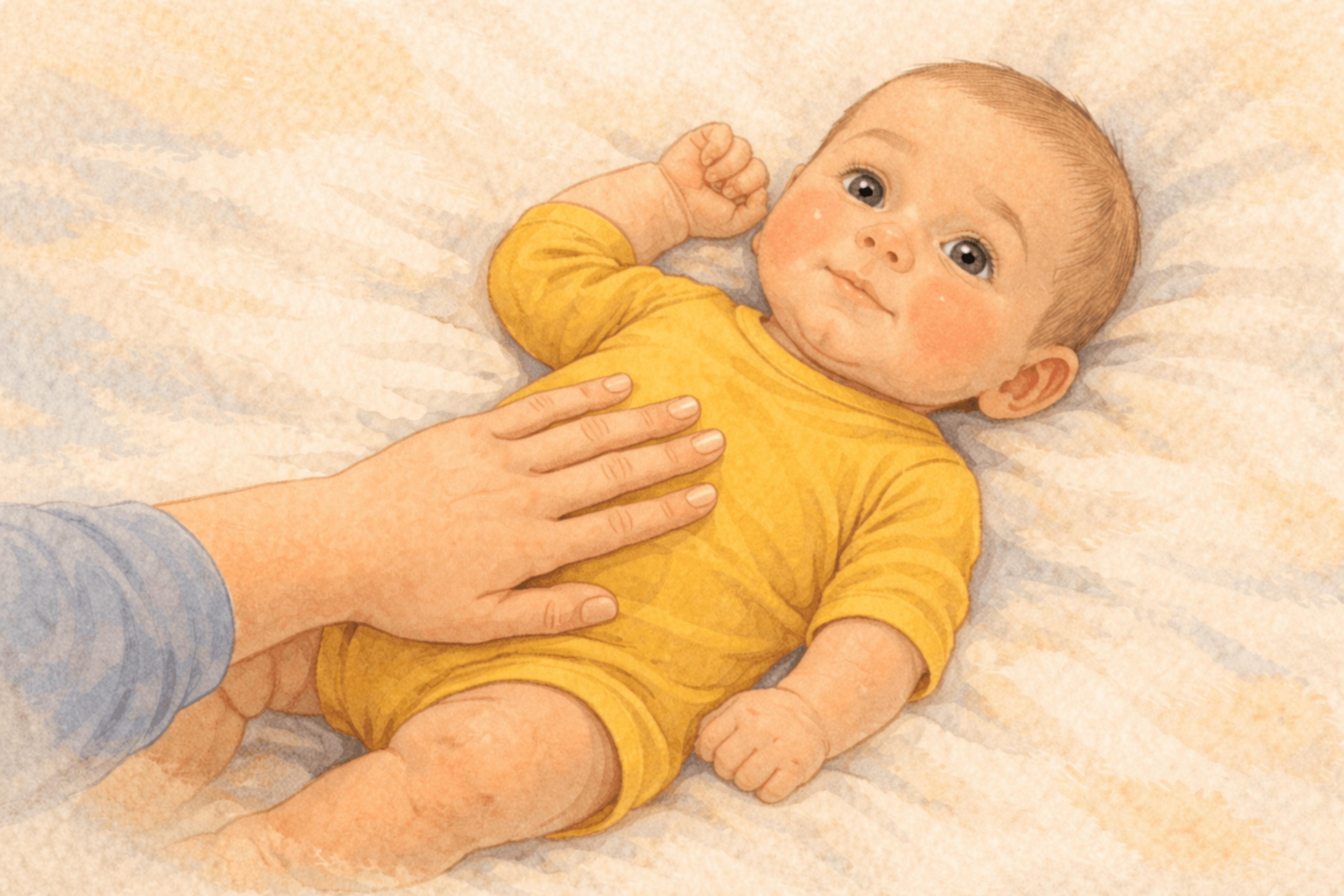 Mother gently touching 1 month old baby's tummy — sensory activity for newborn brain development