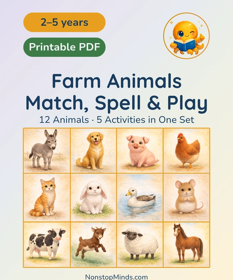 Farm Animals: Match, Spell & Play