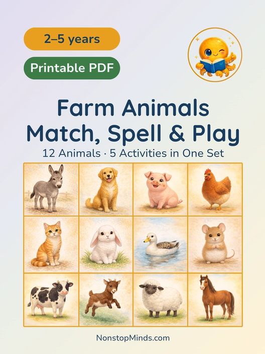 Farm Animals: Match, Spell & Play
