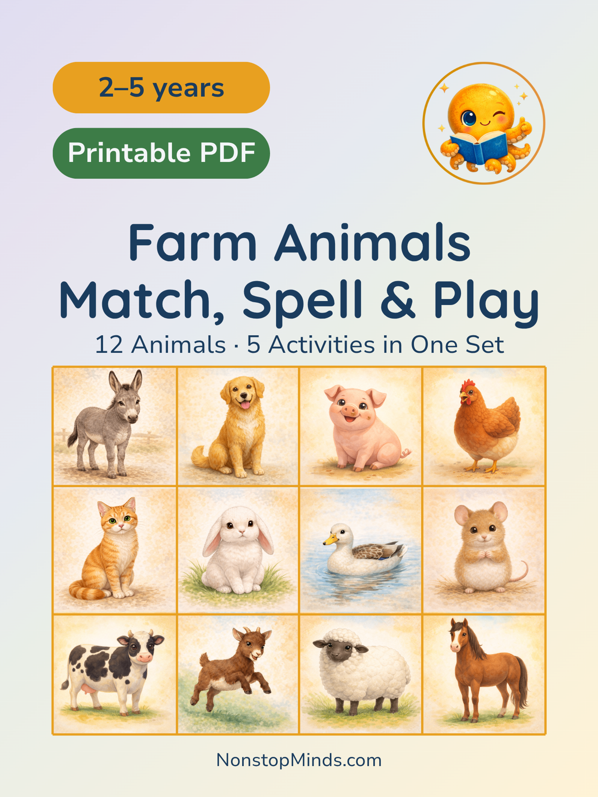 Farm Animals: Match, Spell & Play