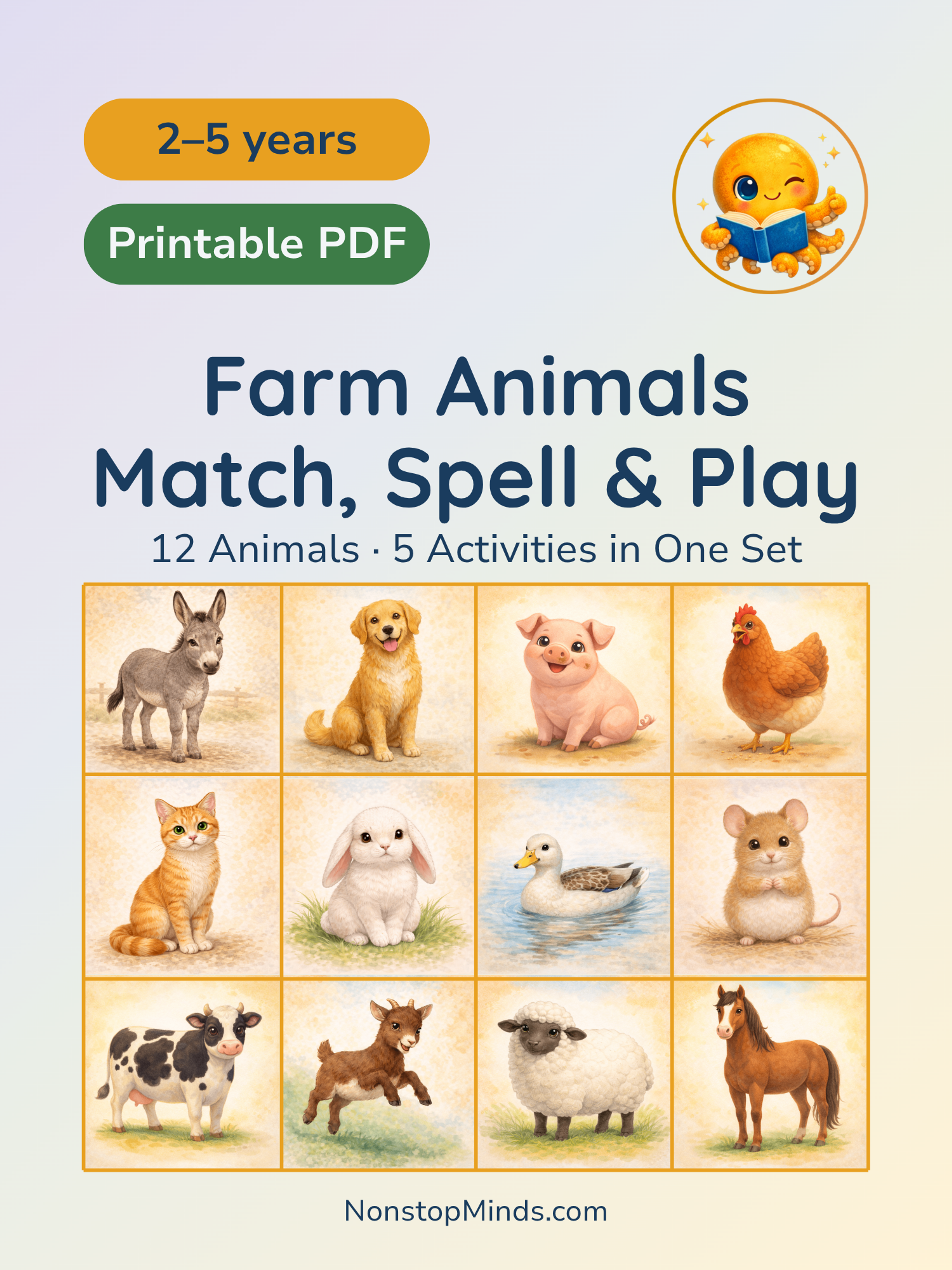 Farm Animals: Match, Spell & Play