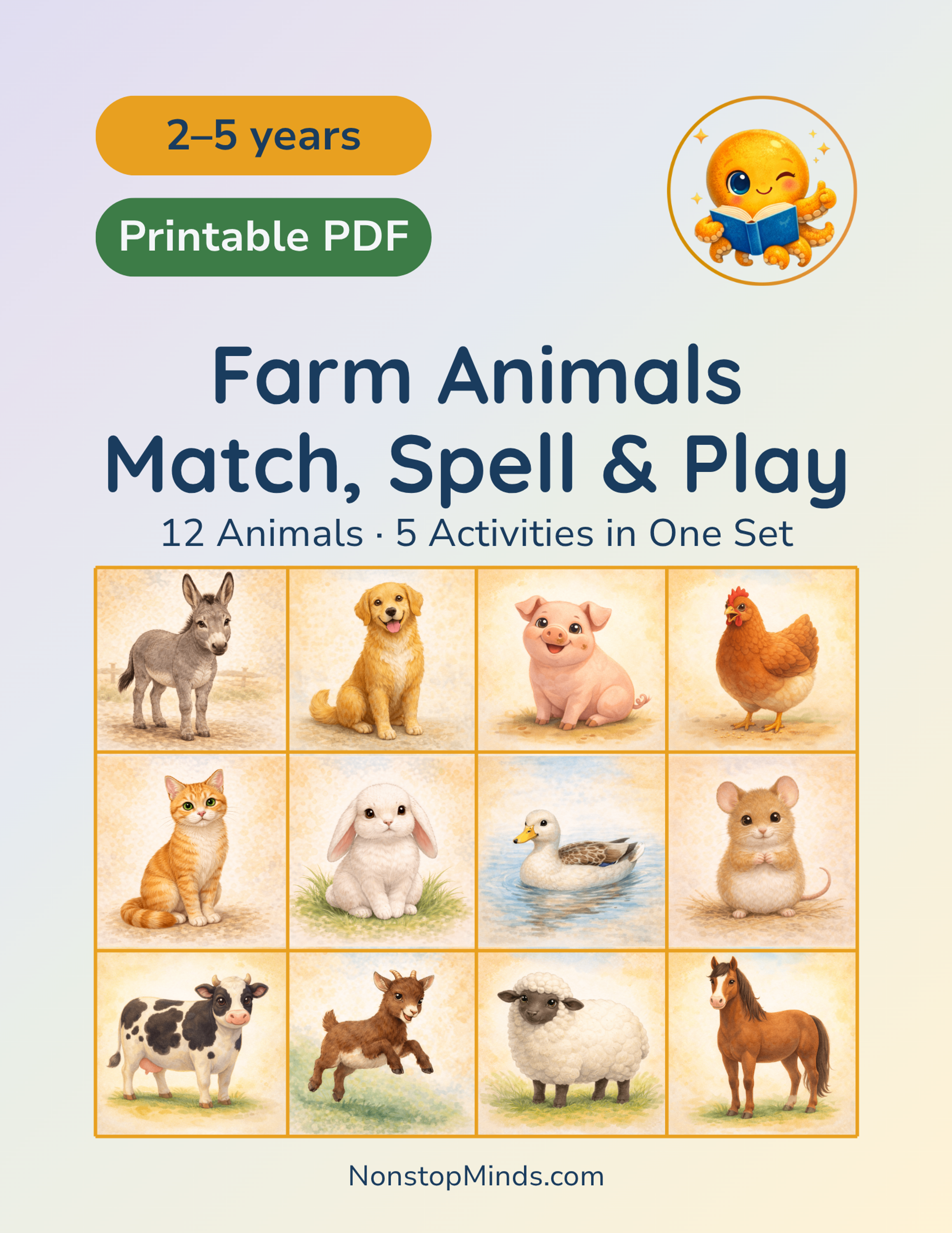 Farm Animals: Match, Spell & Play