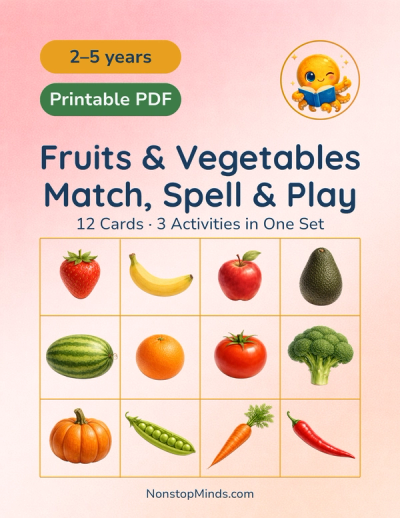 Fruits & Vegetables: Match, Spell & Play