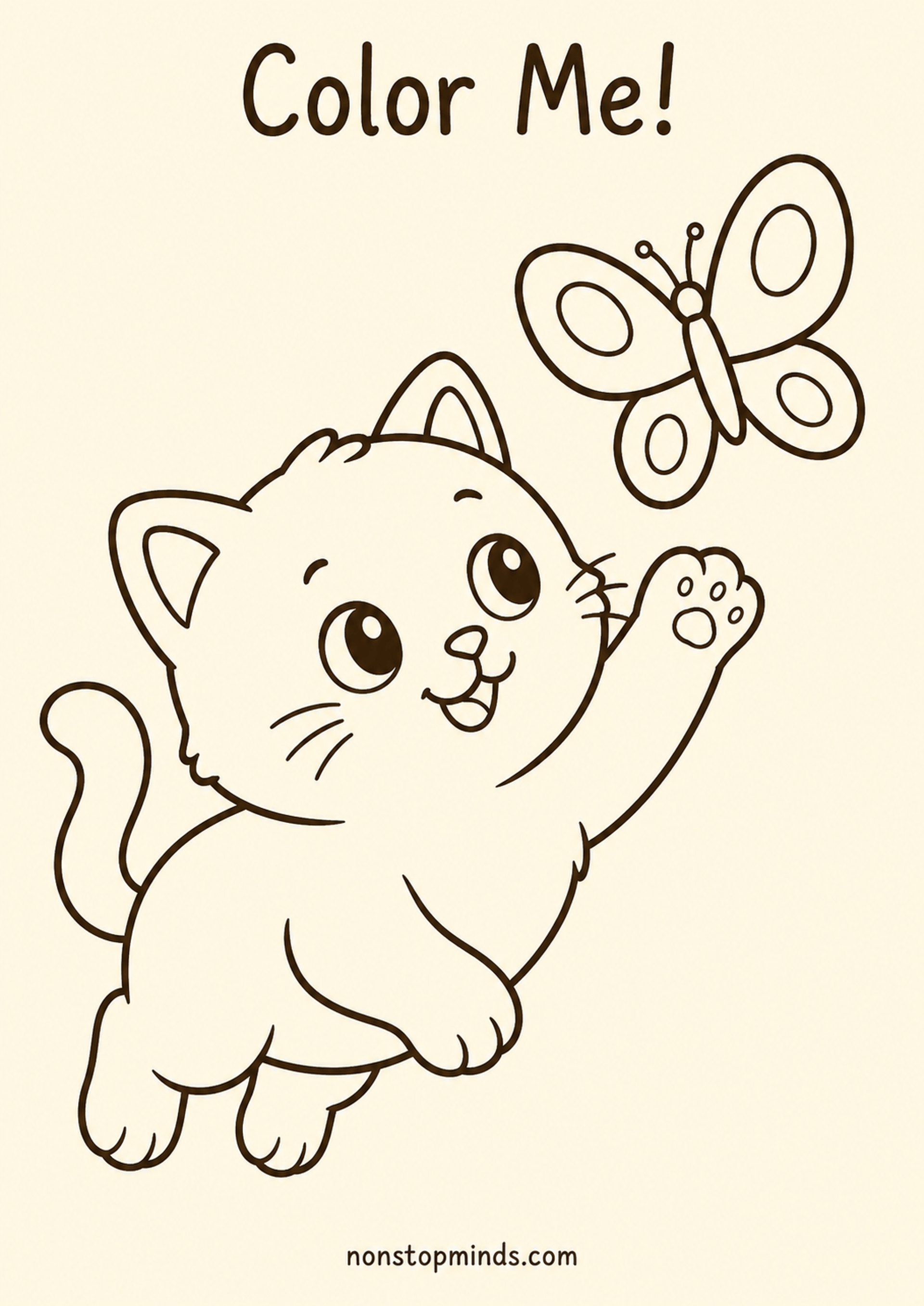 Kitten and Butterfly Coloring Page