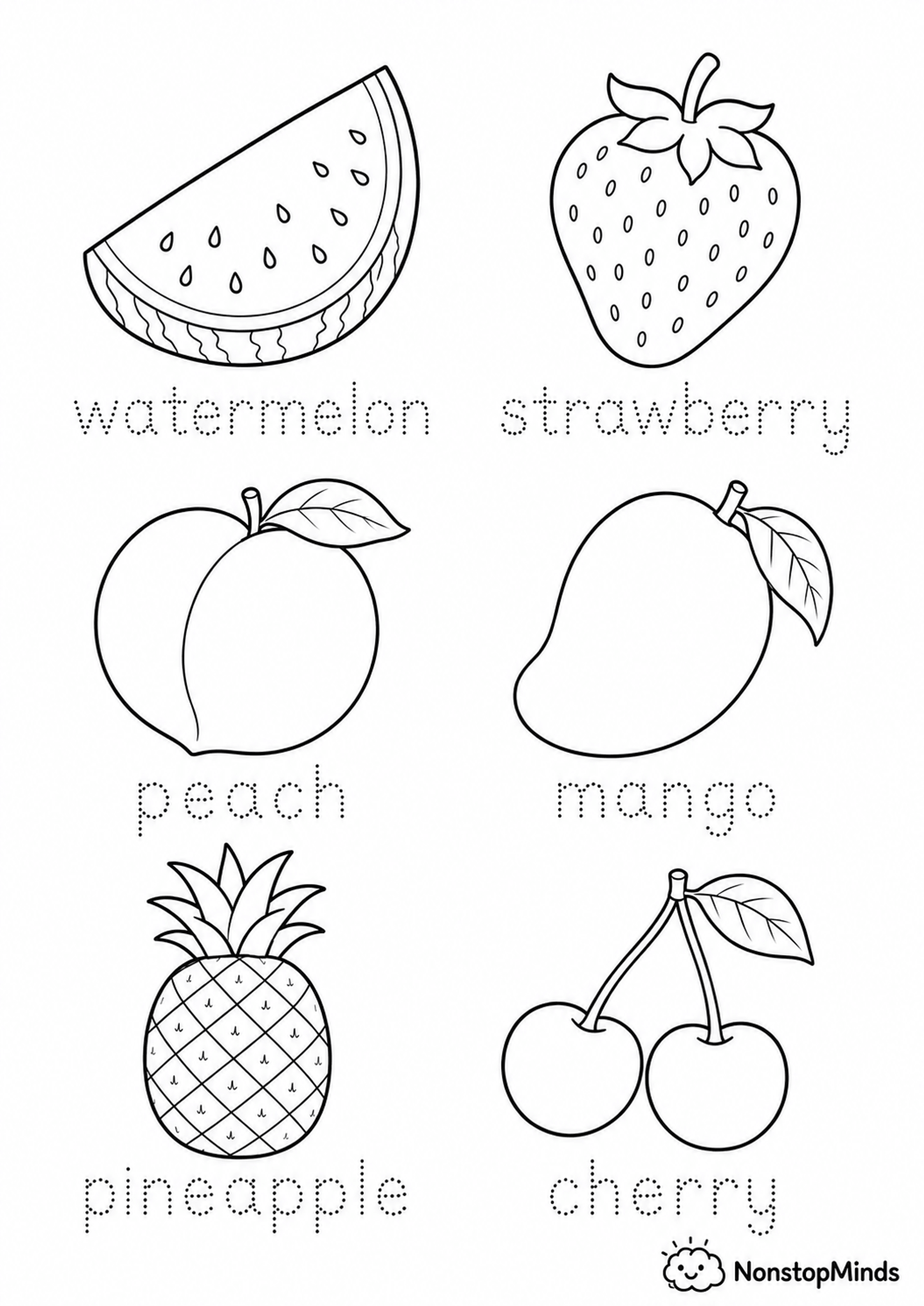 Summer Fruits Coloring and Tracing Page