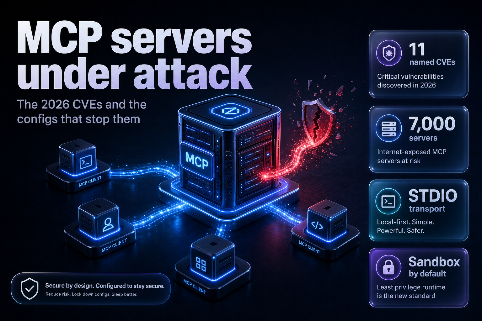 Diagram of an AI agent network with one compromised MCP server connection highlighted in red