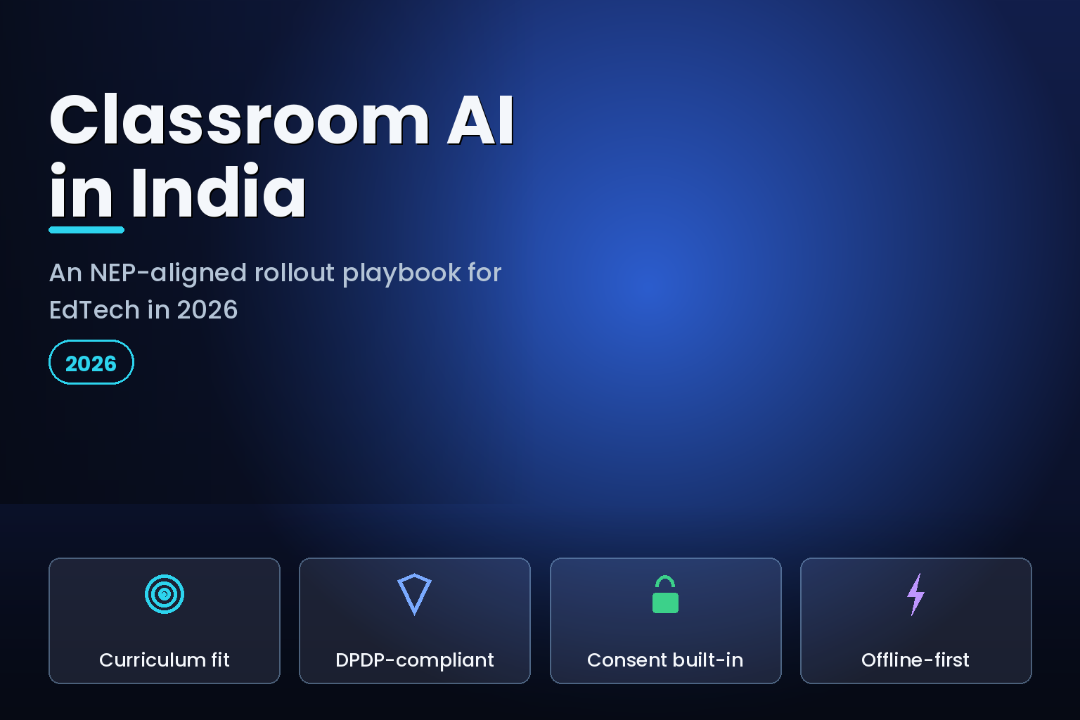 Glowing open book turning into a neural network above a classroom desk in soft light