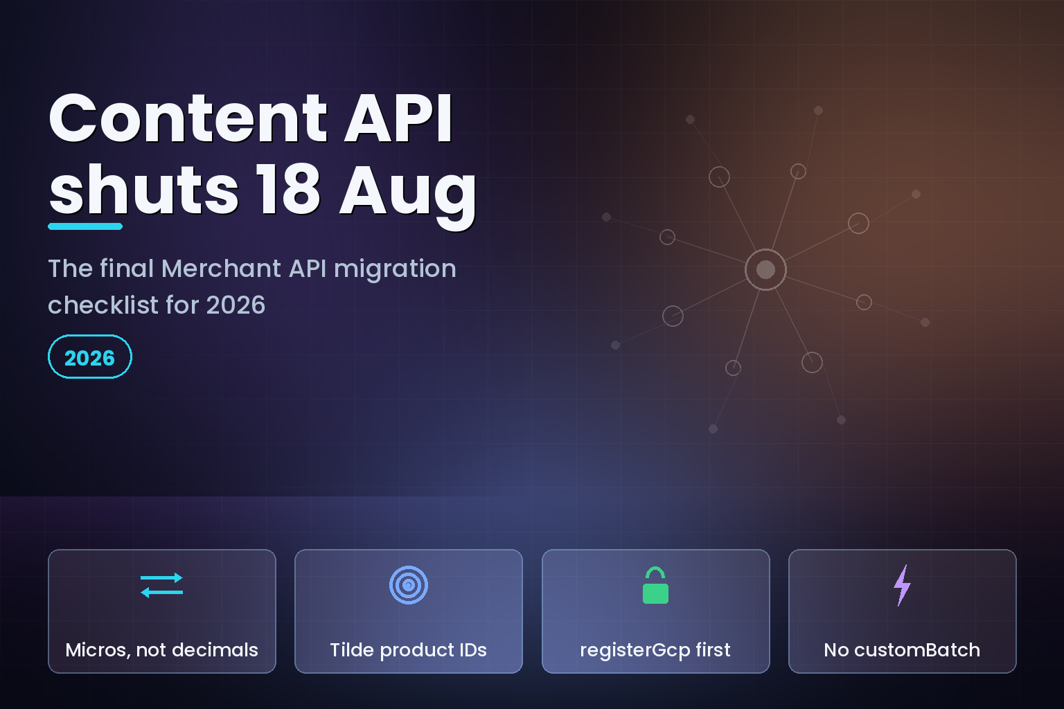Hub-and-spoke API diagram illustrating the Merchant API migration from Content API