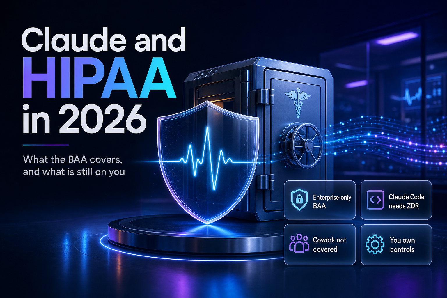 3D illustration of a secured medical-data vault under a protective shield