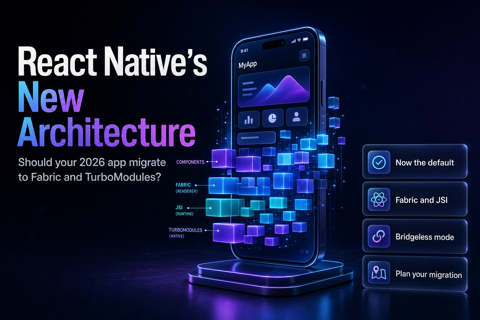 Glowing mobile app interface rebuilding from luminous modular blocks on a dark set