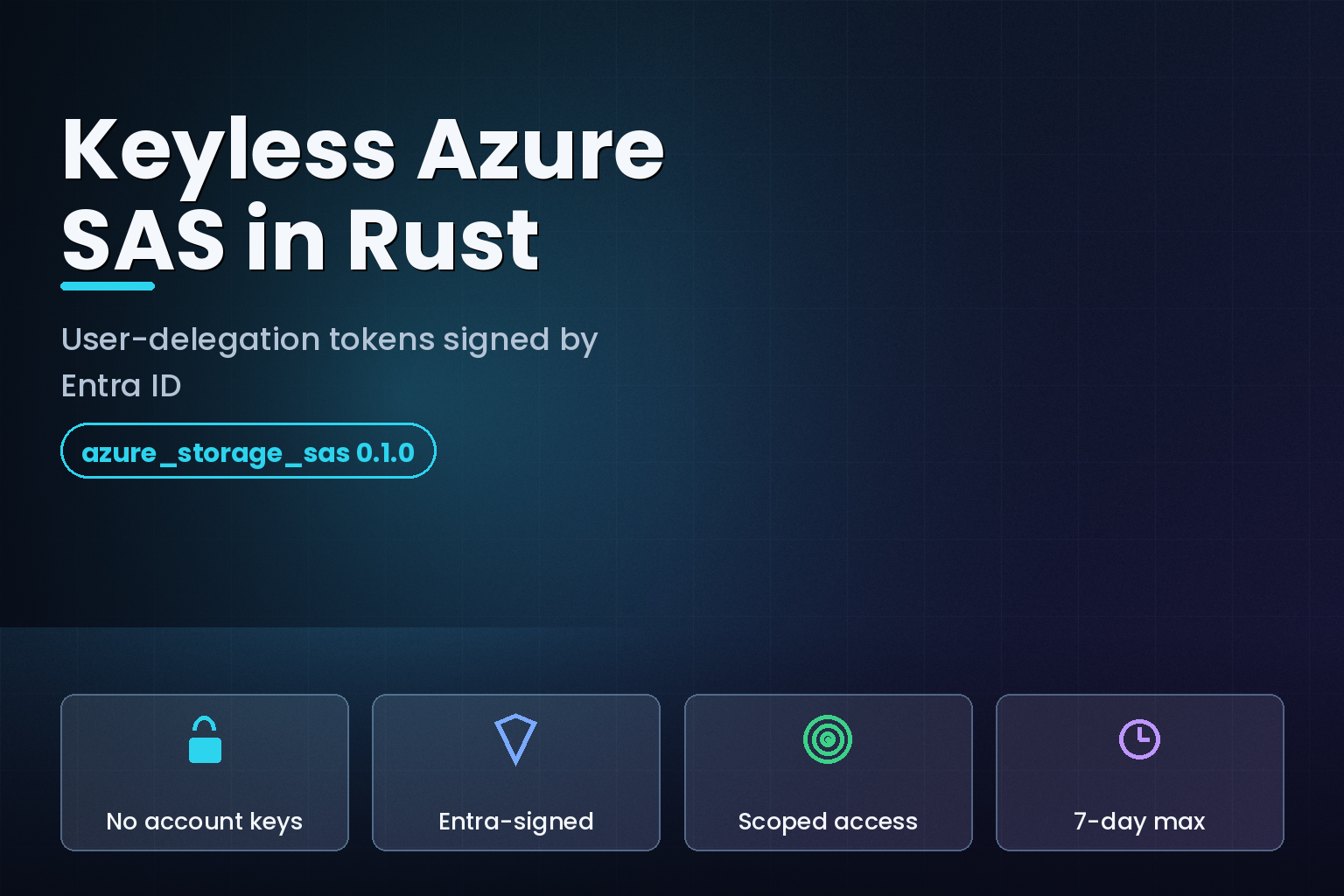 Abstract secure cloud storage with a dissolving key over data blocks, representing keyless Azure SAS