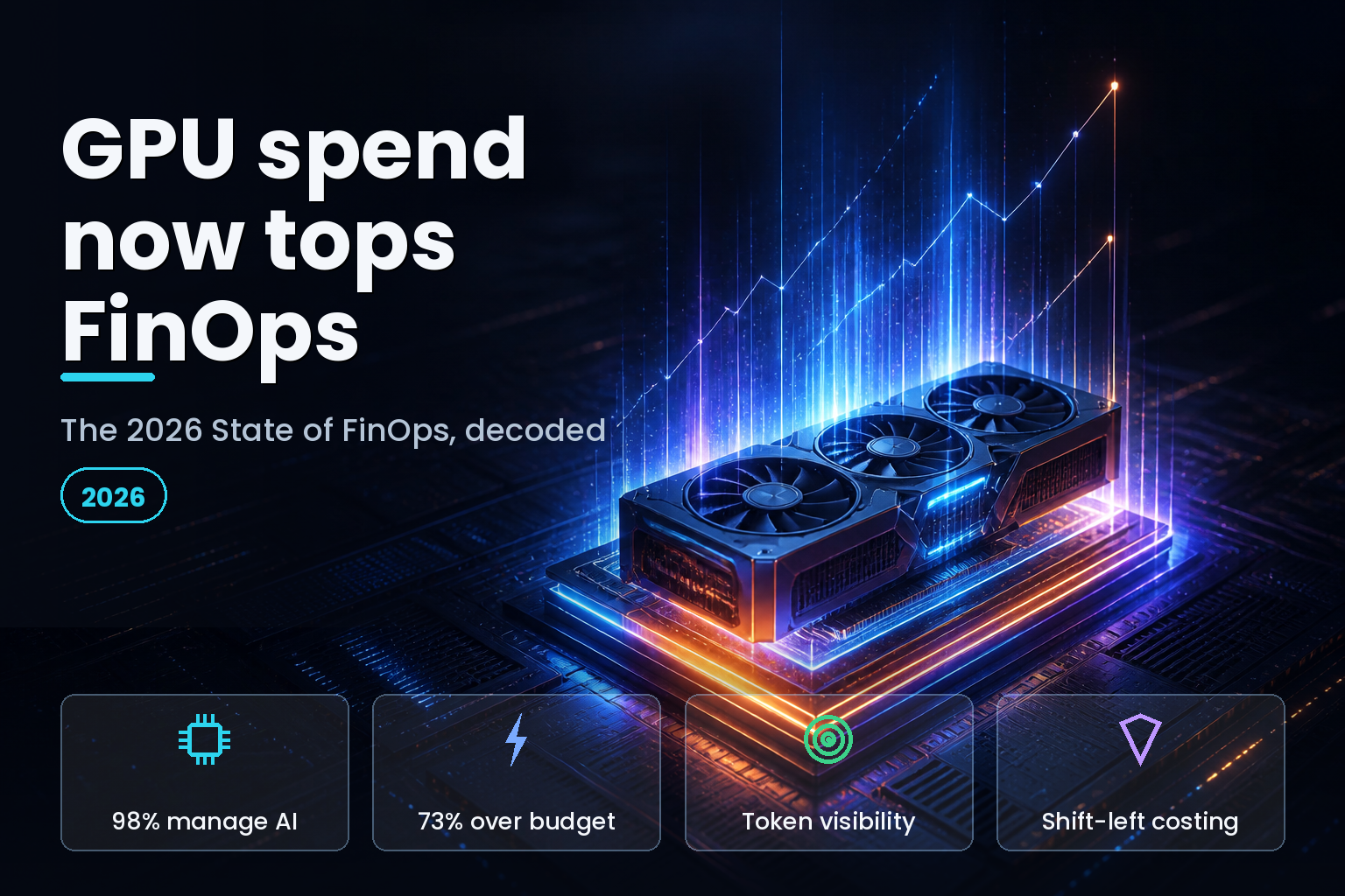 A glowing GPU processor chip on a dark data-center floor