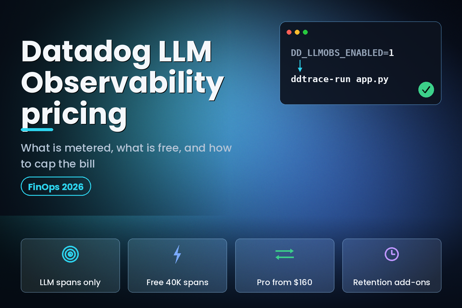Datadog LLM Observability pricing: LLM spans only, 40K free spans, Pro from $160, retention add-ons
