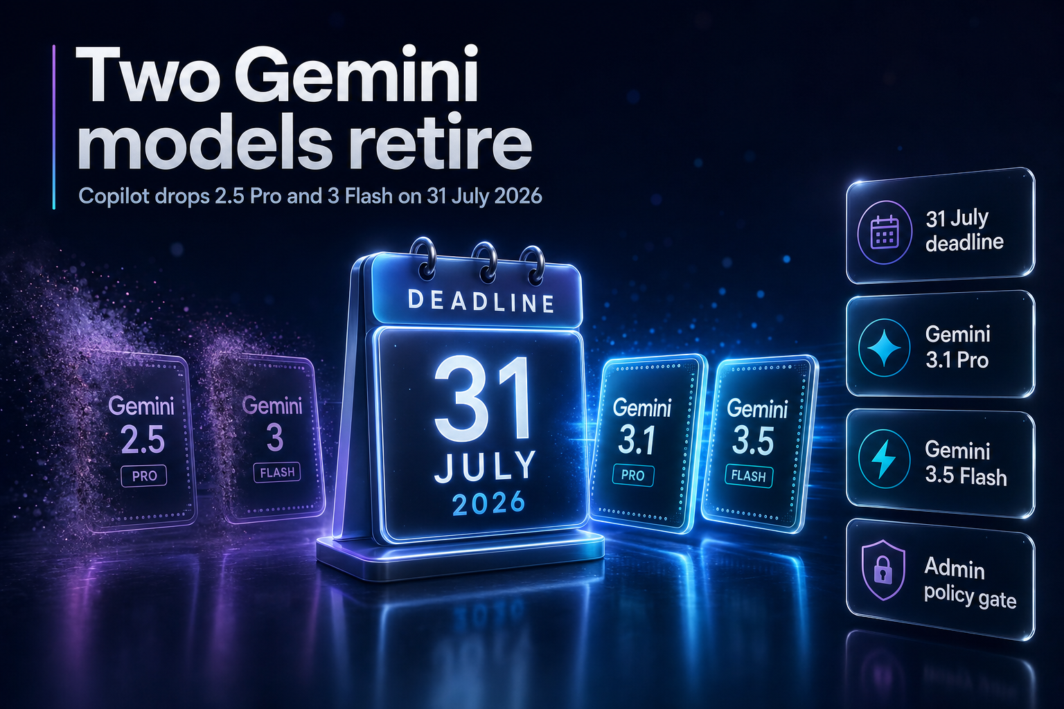 Deadline calendar beside retiring and replacement AI model chips