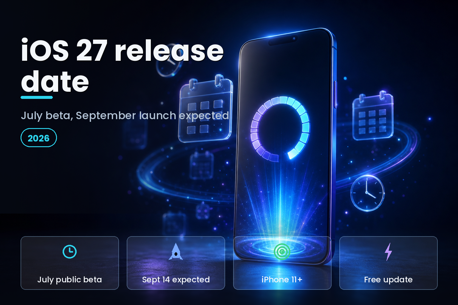 Abstract 3D smartphone software update with a glowing progress ring and calendar motifs