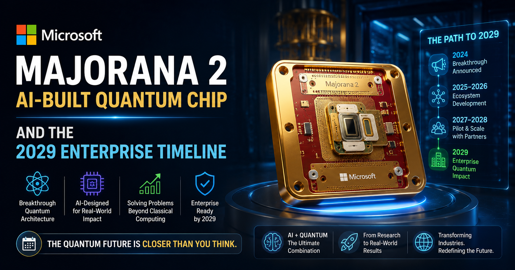 Microsoft Majorana 2: AI-Built Quantum Chip and the 2029 Enterprise Timeline