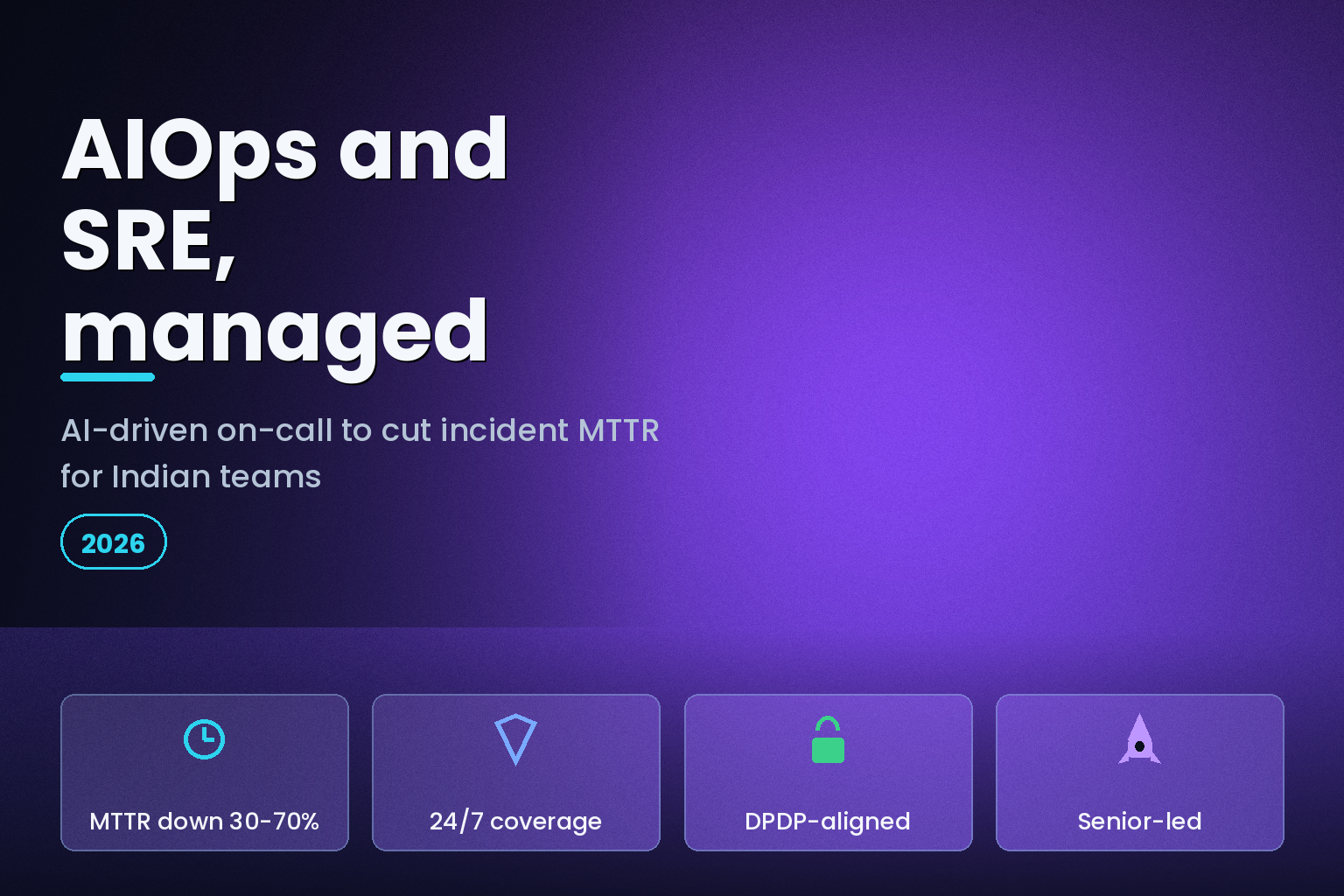 Reliability operations concept with an AI on-call agent and dashboards in a dark ops room