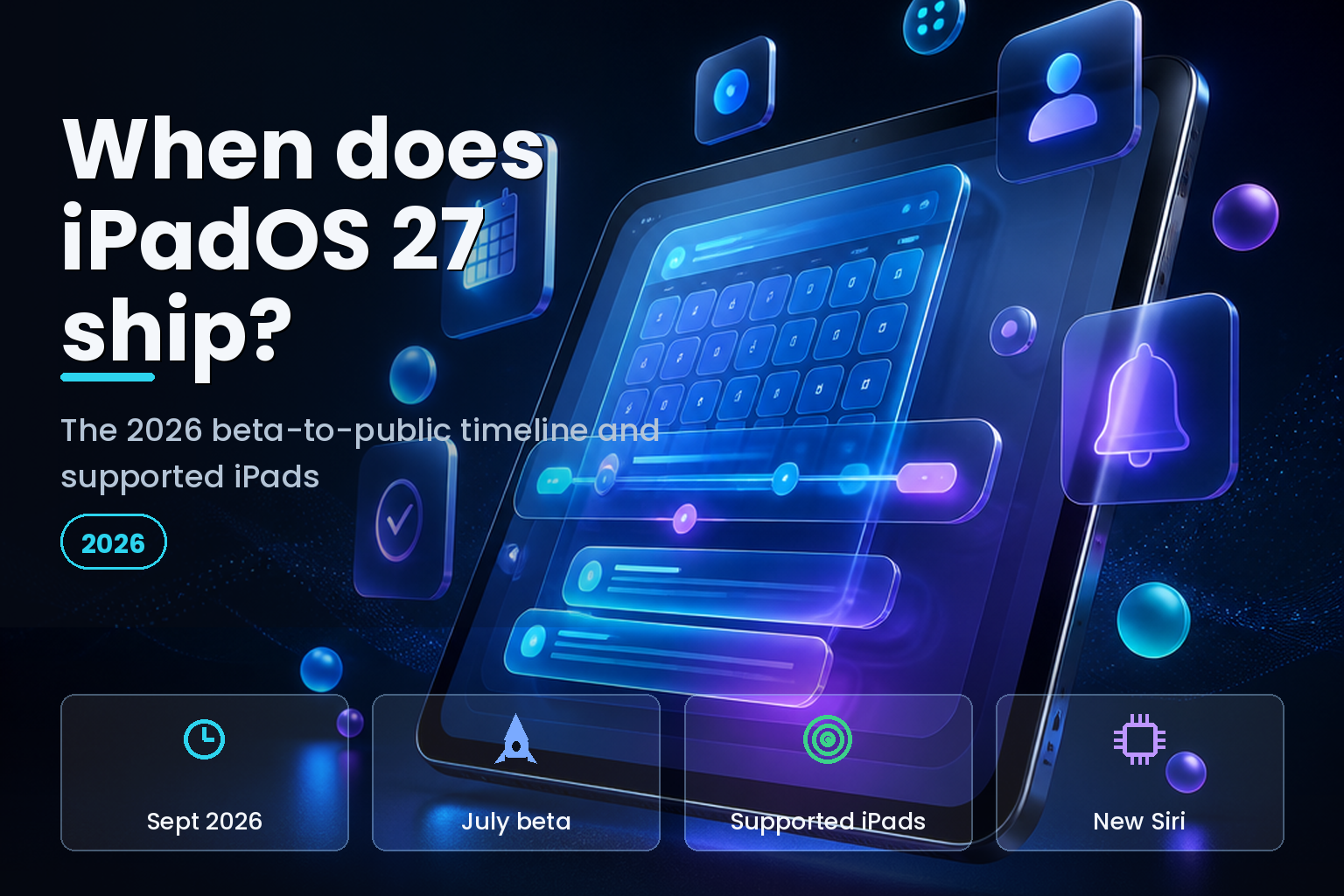 A modern tablet with a glowing translucent interface and a calendar-timeline motif on a dark background