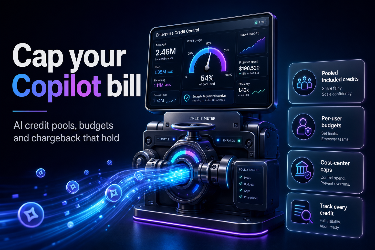 Cost-control console throttling a stream of GitHub Copilot AI credits