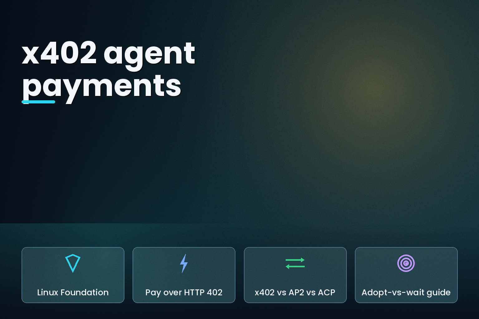Infographic hero: x402 agent payments on the Linux Foundation, versus AP2 and ACP