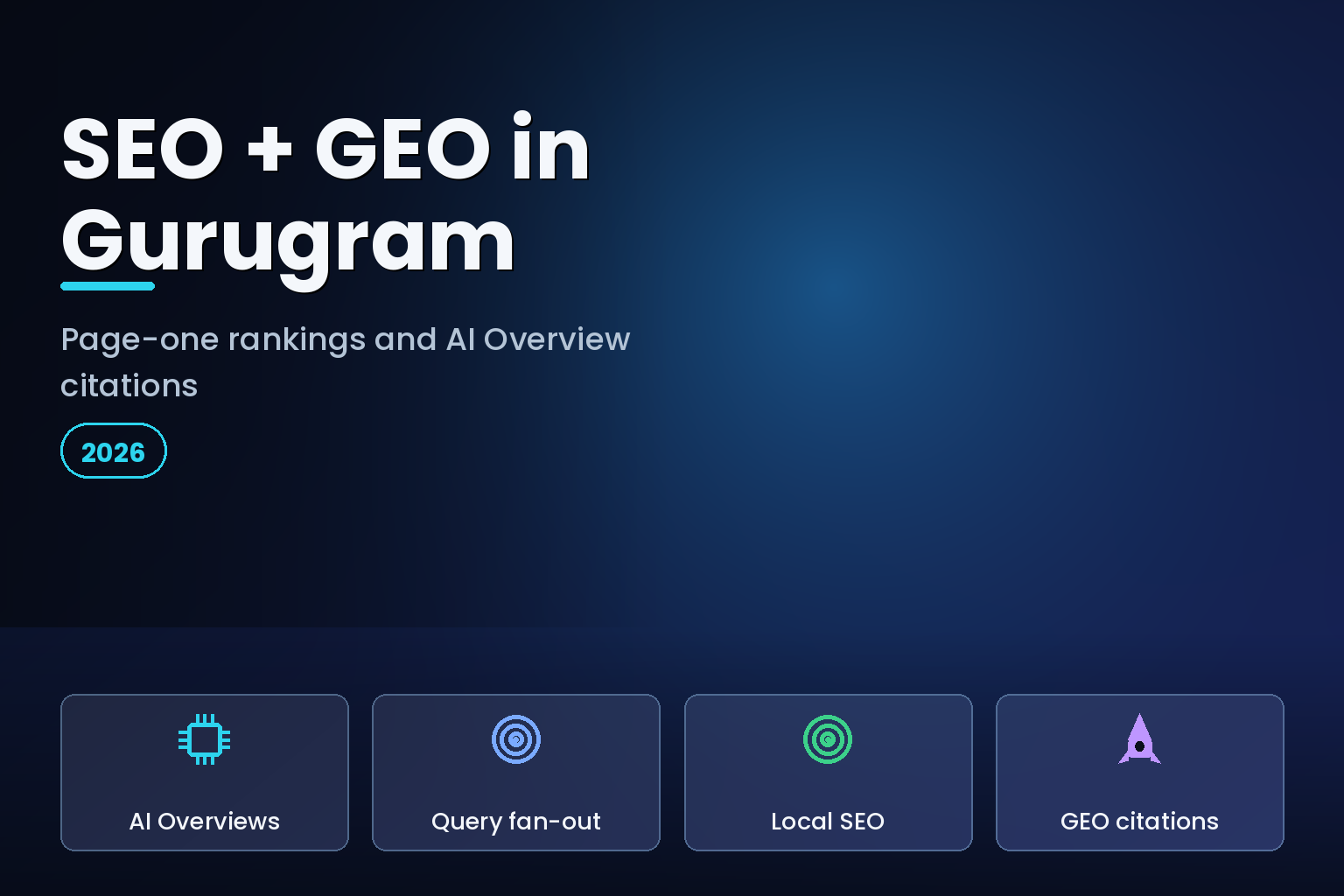 Search dashboard with rising ranking bars and a magnifier on a dark navy surface