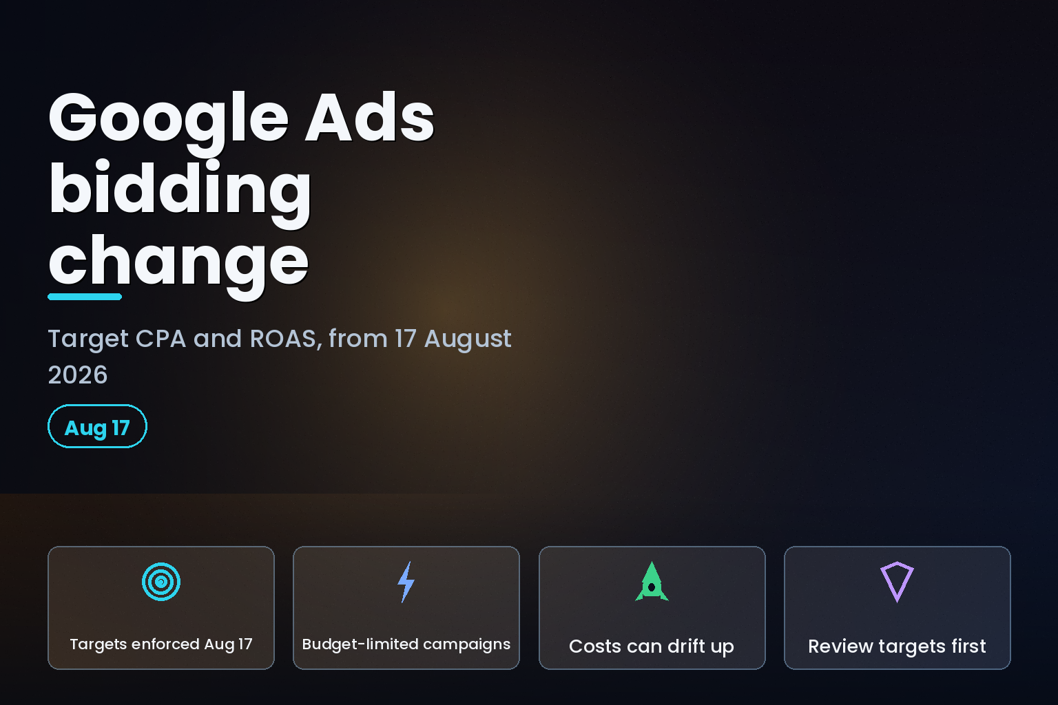 Google Ads target bidding change hero graphic for August 2026