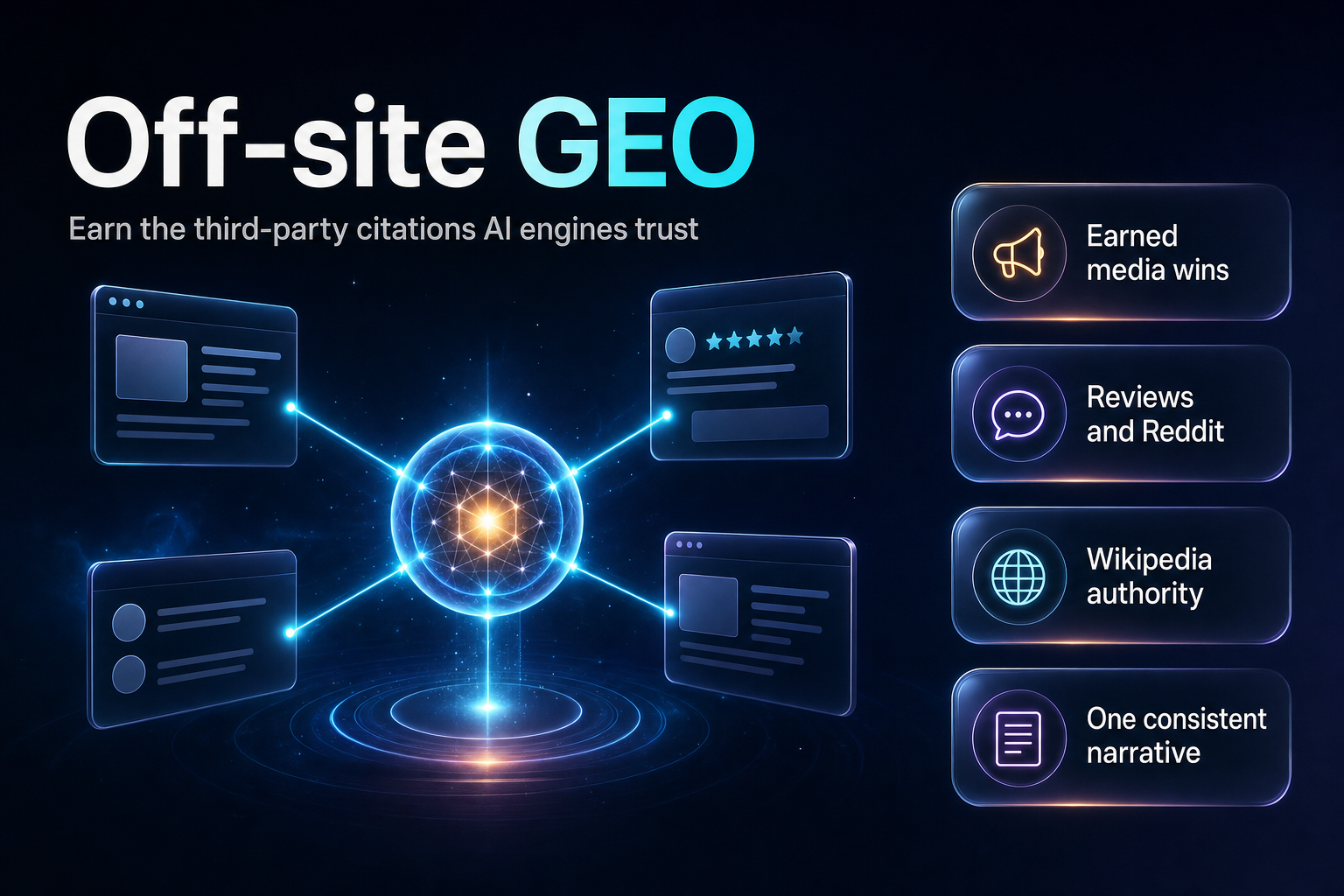 A central brand node linked to many surrounding review and news site cards