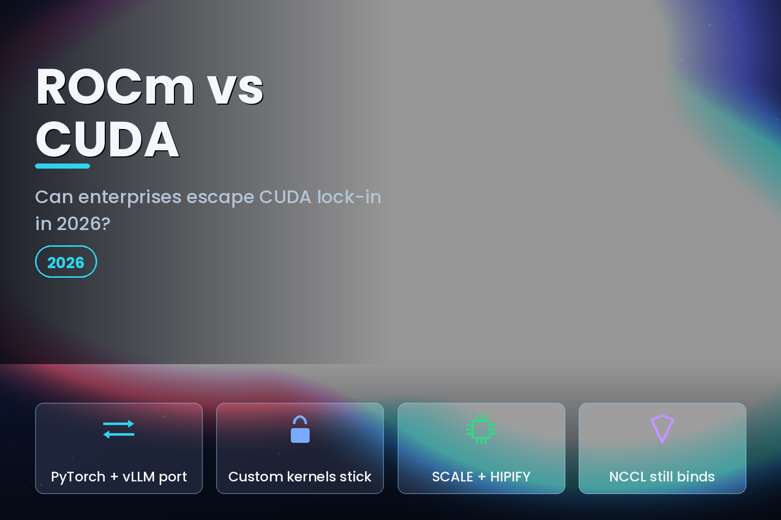 ROCm versus CUDA vendor lock-in comparison infographic for 2026