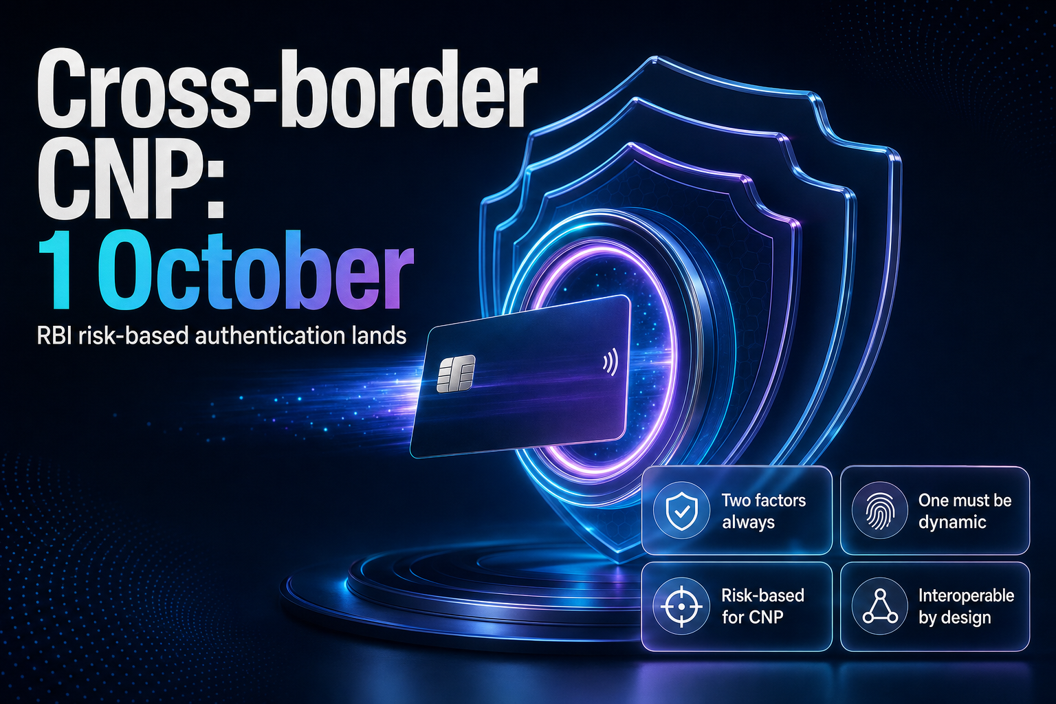 Payment card passing through an authentication gateway, illustrating RBI cross-border CNP validation rules