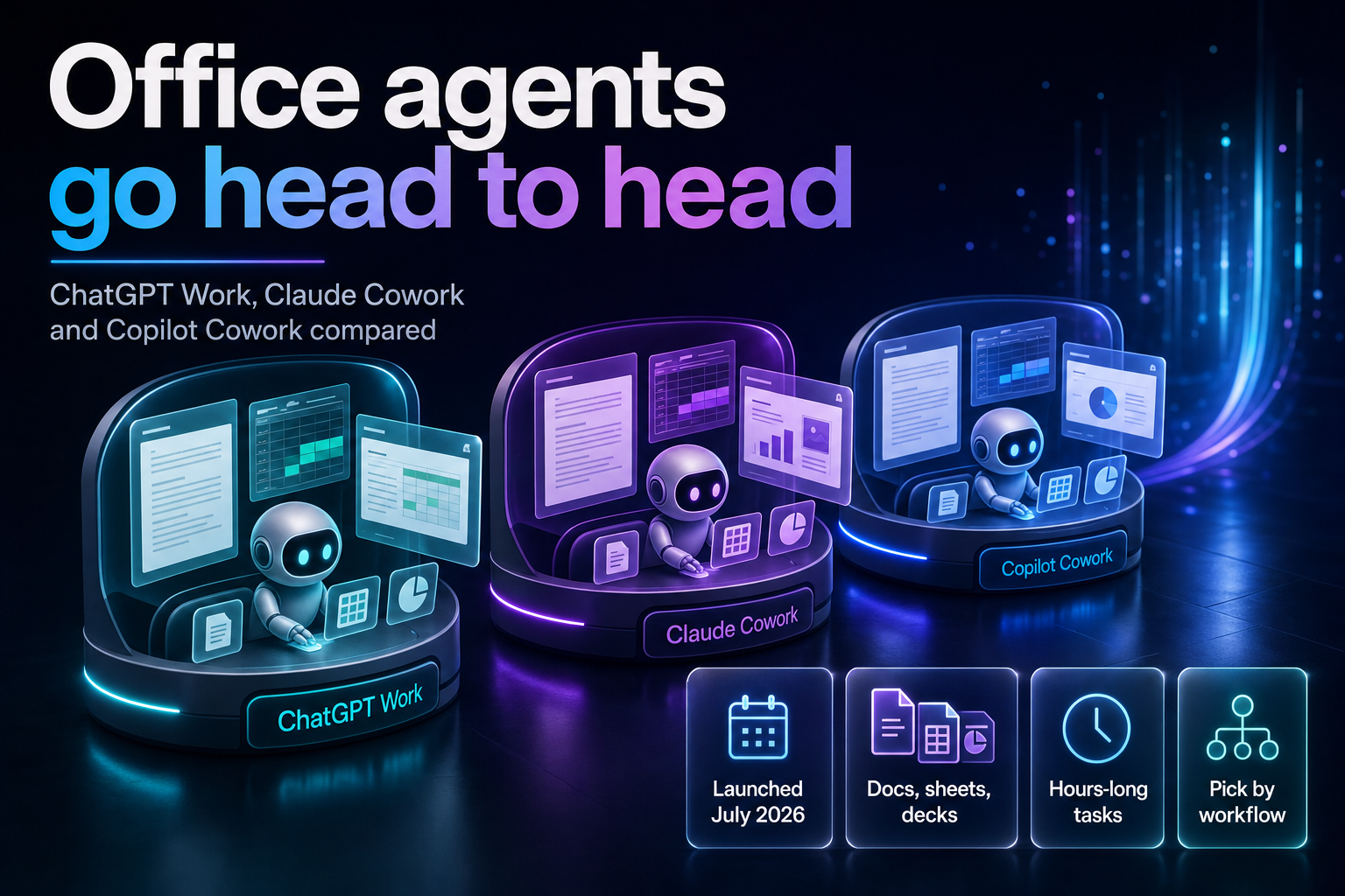 Three AI office agents compared: ChatGPT Work, Claude Cowork and Copilot Cowork