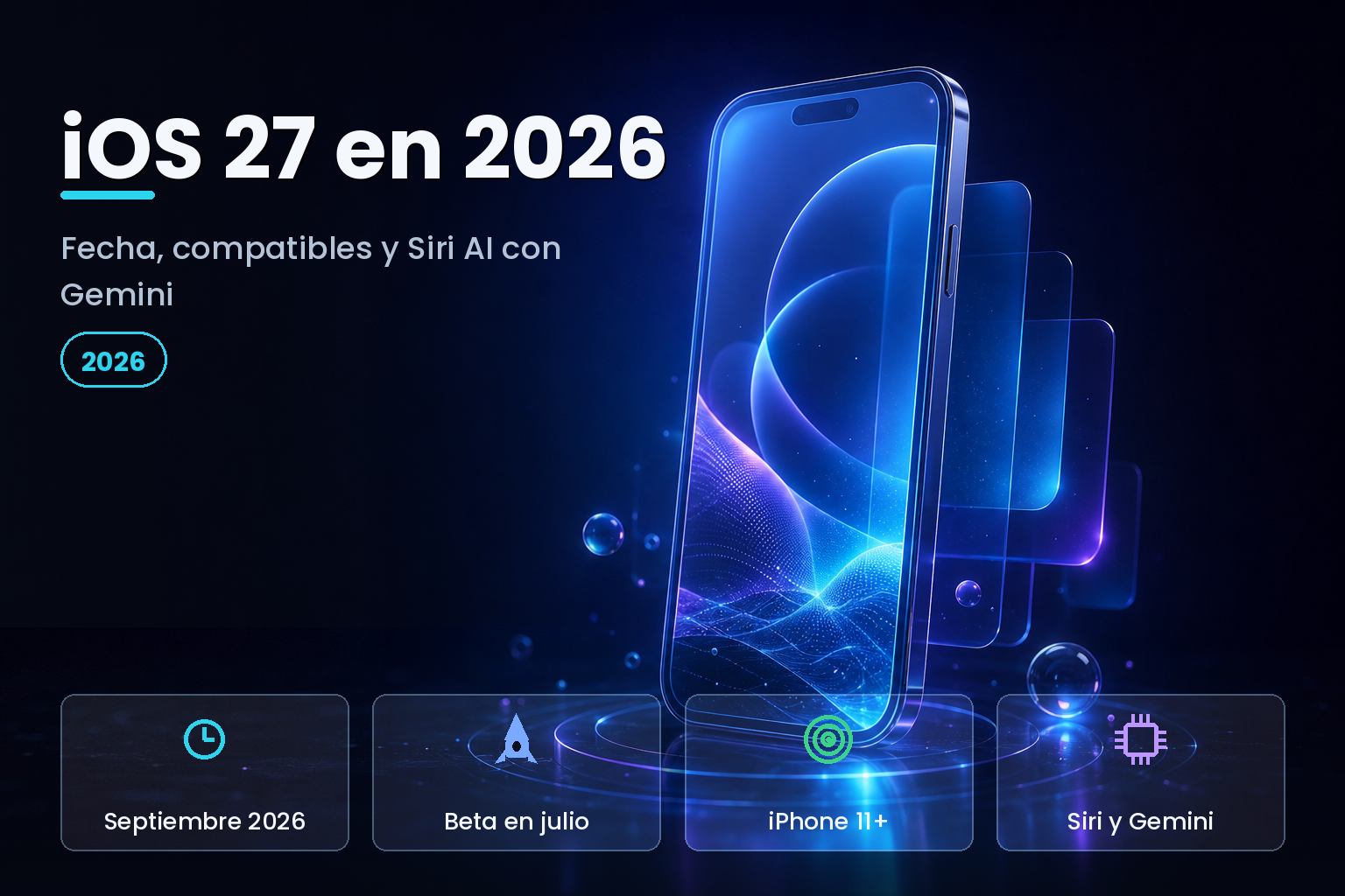 Smartphone moderno con interfaz de cristal traslucido brillante sobre fondo oscuro